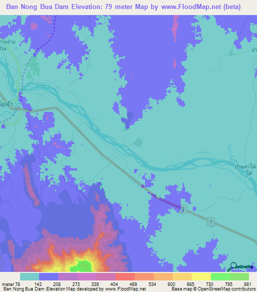 Ban Nong Bua Dam,Thailand Elevation Map