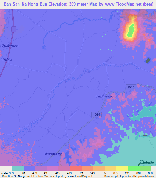 Ban San Na Nong Bua,Thailand Elevation Map