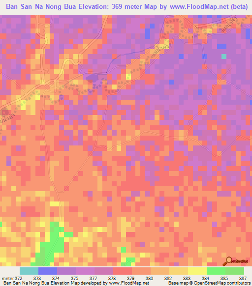 Ban San Na Nong Bua,Thailand Elevation Map