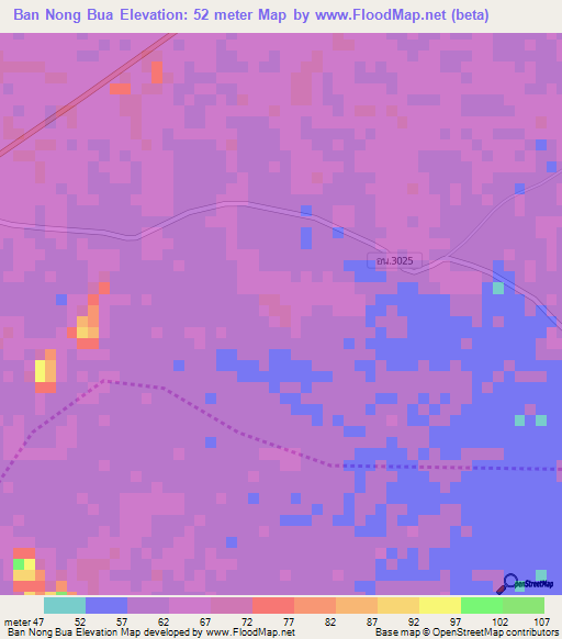 Ban Nong Bua,Thailand Elevation Map