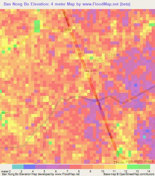 Ban Nong Bo,Thailand Elevation Map