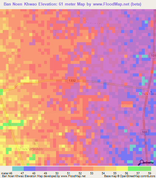 Ban Noen Khwao,Thailand Elevation Map