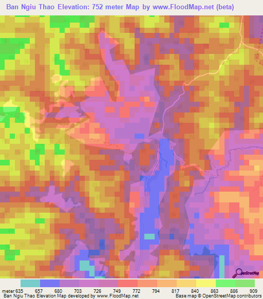 Ban Ngiu Thao,Thailand Elevation Map