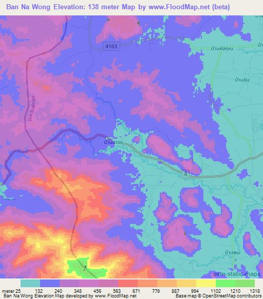 Ban Na Wong,Thailand Elevation Map