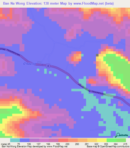 Ban Na Wong,Thailand Elevation Map