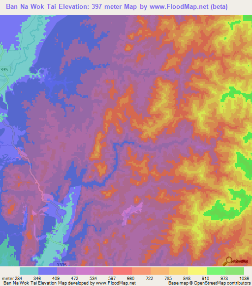 Ban Na Wok Tai,Thailand Elevation Map