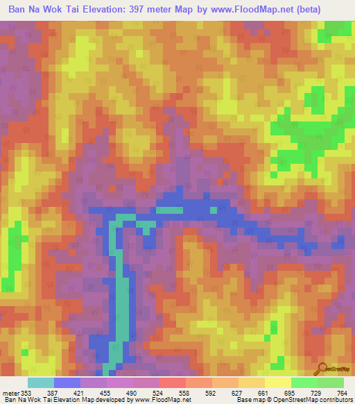 Ban Na Wok Tai,Thailand Elevation Map