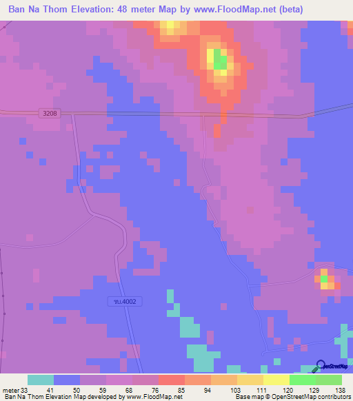 Ban Na Thom,Thailand Elevation Map