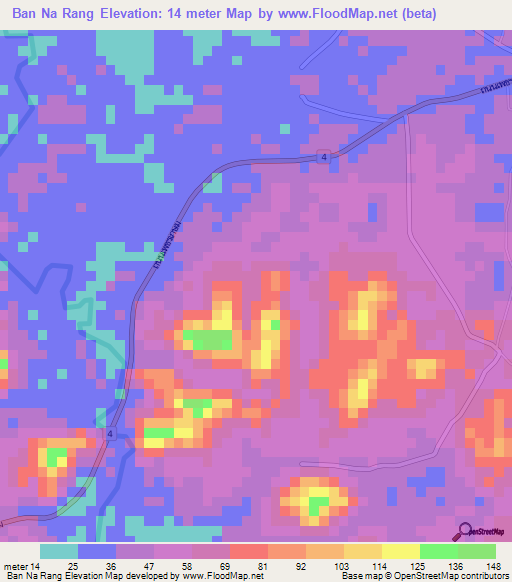 Ban Na Rang,Thailand Elevation Map