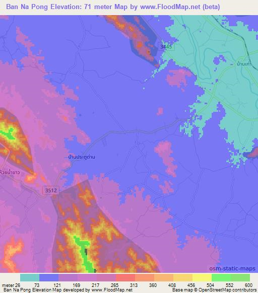 Ban Na Pong,Thailand Elevation Map