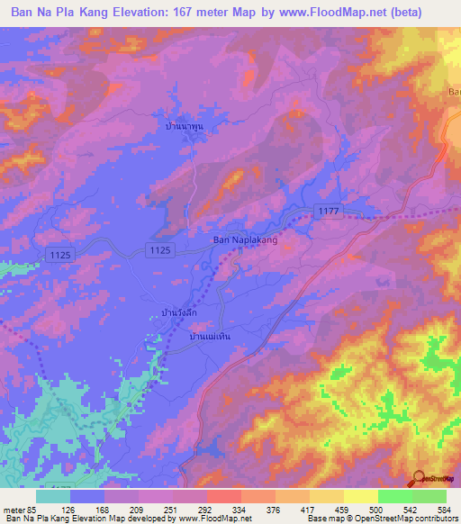 Ban Na Pla Kang,Thailand Elevation Map