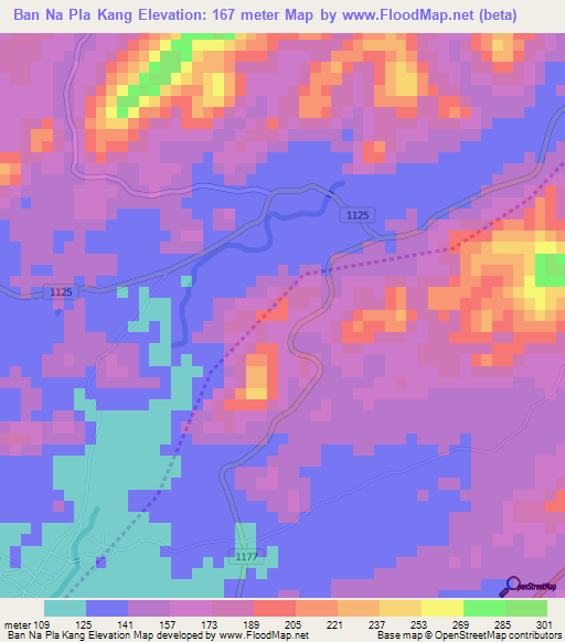 Ban Na Pla Kang,Thailand Elevation Map
