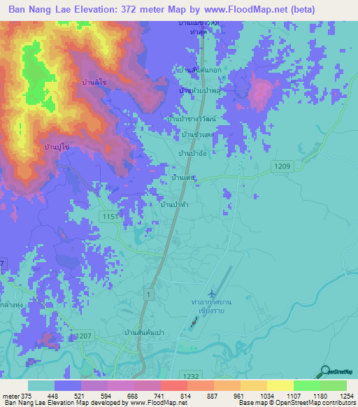 Ban Nang Lae,Thailand Elevation Map