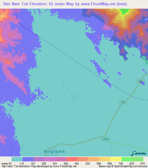 Ban Nam Tok,Thailand Elevation Map