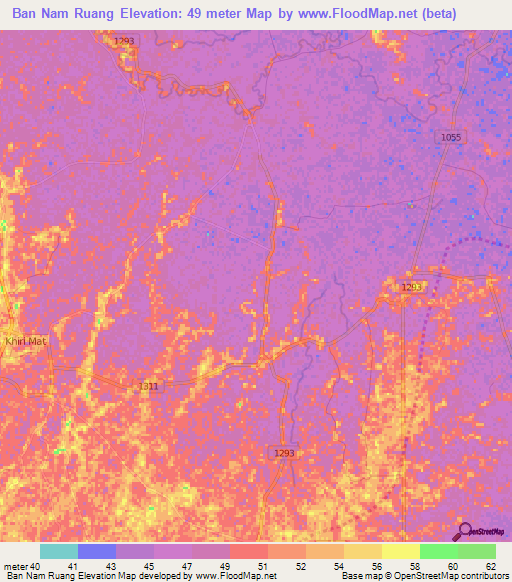 Ban Nam Ruang,Thailand Elevation Map