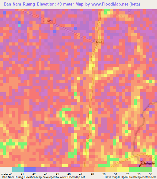 Ban Nam Ruang,Thailand Elevation Map