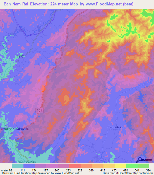Ban Nam Rai,Thailand Elevation Map