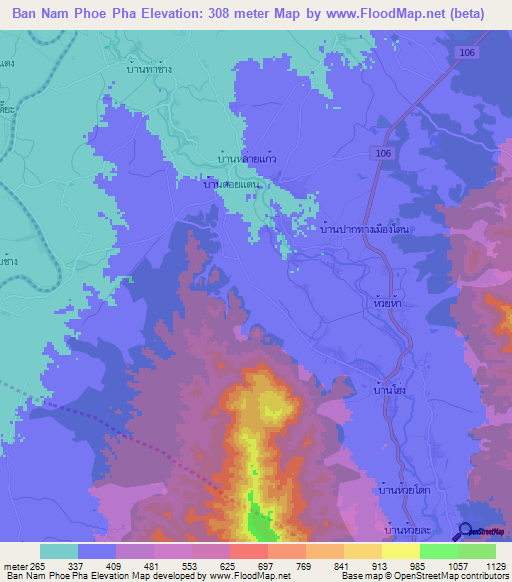 Ban Nam Phoe Pha,Thailand Elevation Map