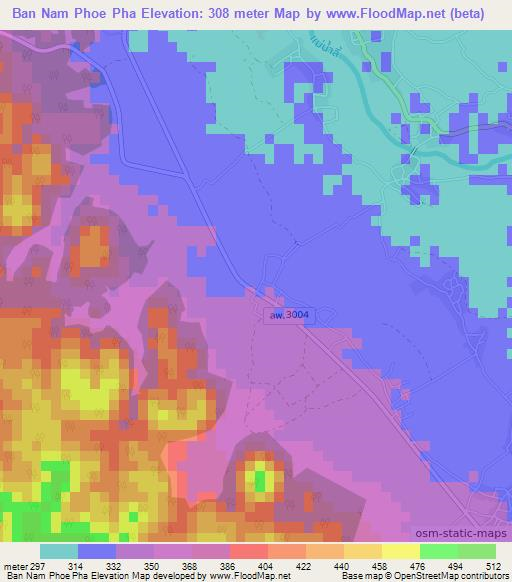 Ban Nam Phoe Pha,Thailand Elevation Map