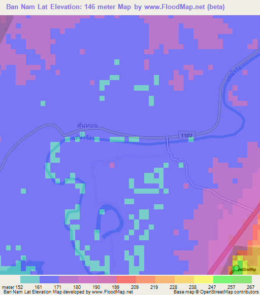 Ban Nam Lat,Thailand Elevation Map