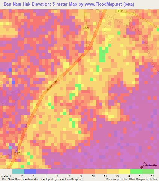 Ban Nam Hak,Thailand Elevation Map