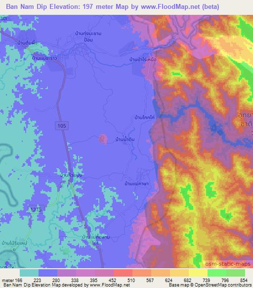 Ban Nam Dip,Thailand Elevation Map