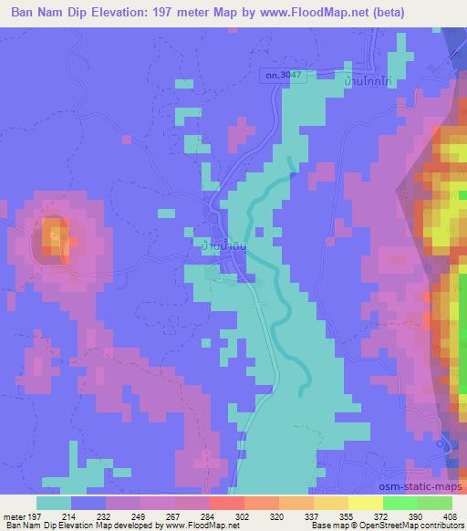 Ban Nam Dip,Thailand Elevation Map