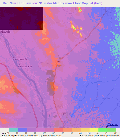 Ban Nam Dip,Thailand Elevation Map