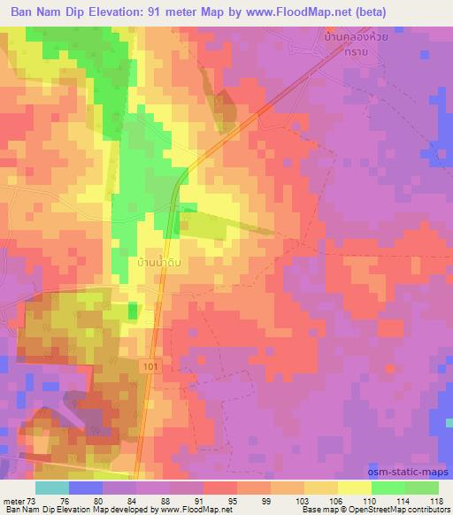 Ban Nam Dip,Thailand Elevation Map