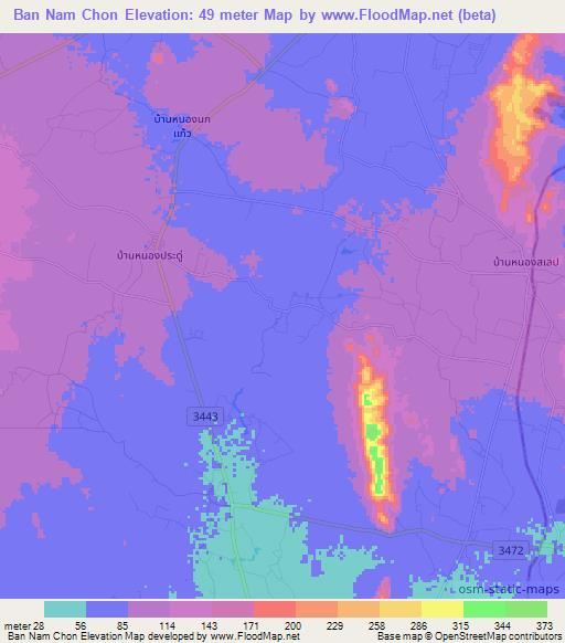 Ban Nam Chon,Thailand Elevation Map