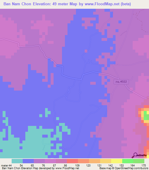 Ban Nam Chon,Thailand Elevation Map