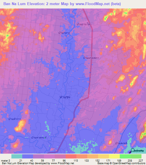 Ban Na Lum,Thailand Elevation Map