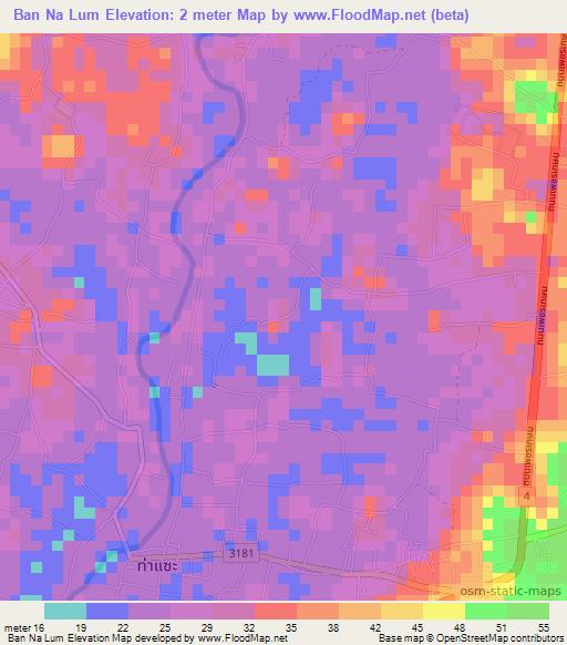 Ban Na Lum,Thailand Elevation Map