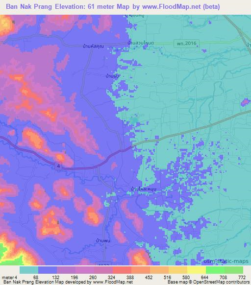 Ban Nak Prang,Thailand Elevation Map