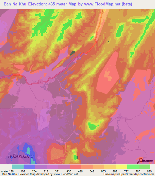 Ban Na Khu,Thailand Elevation Map