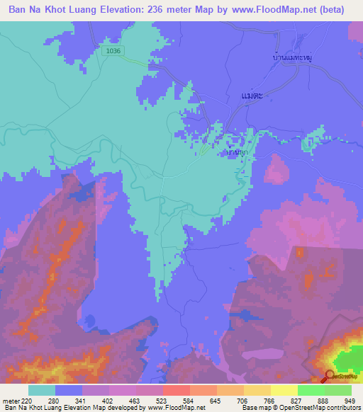 Ban Na Khot Luang,Thailand Elevation Map