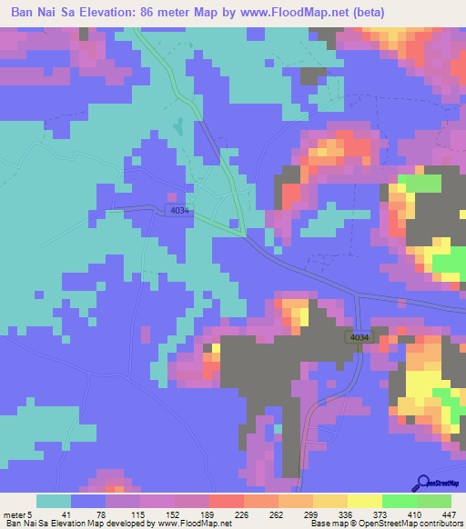 Ban Nai Sa,Thailand Elevation Map