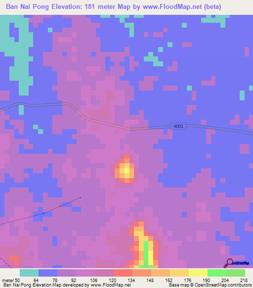 Ban Nai Pong,Thailand Elevation Map