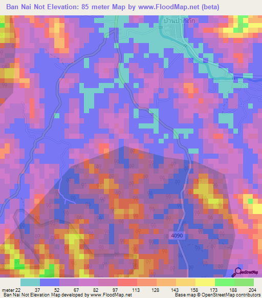 Ban Nai Not,Thailand Elevation Map