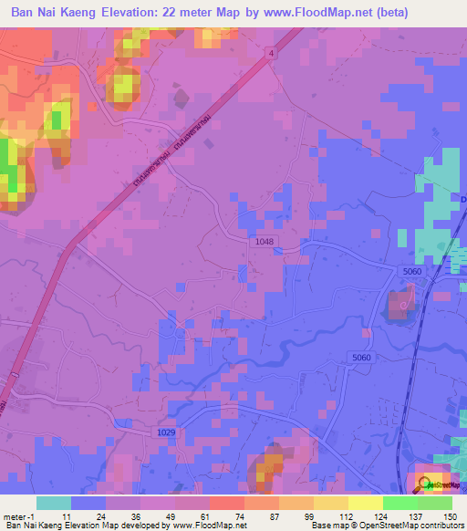 Ban Nai Kaeng,Thailand Elevation Map