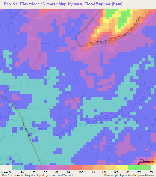 Ban Nai,Thailand Elevation Map