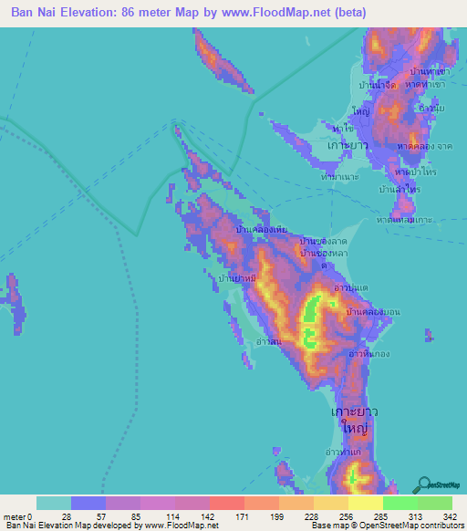 Ban Nai,Thailand Elevation Map