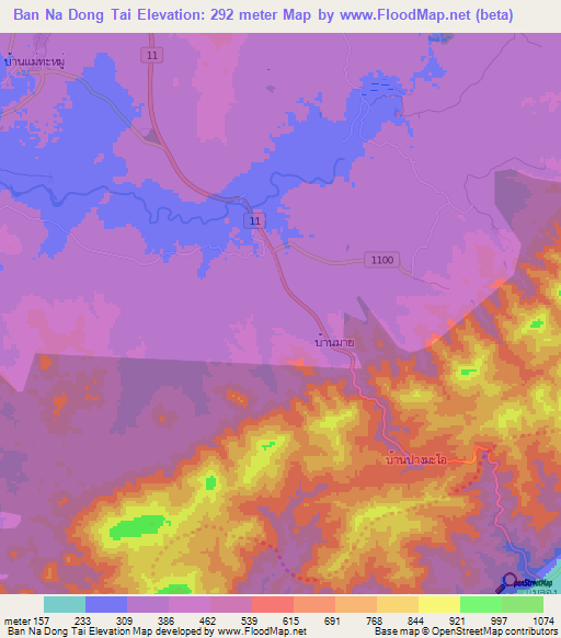 Ban Na Dong Tai,Thailand Elevation Map