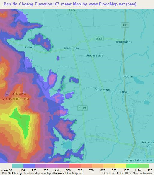Ban Na Choeng,Thailand Elevation Map