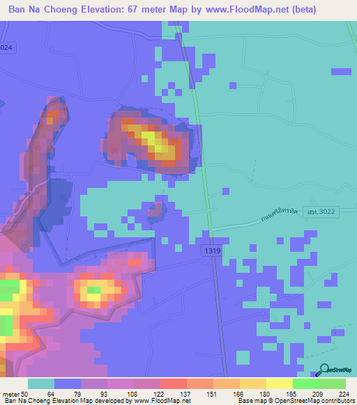 Ban Na Choeng,Thailand Elevation Map