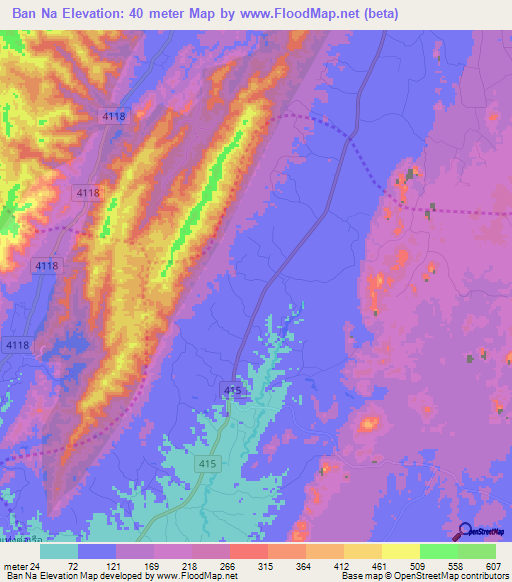 Ban Na,Thailand Elevation Map