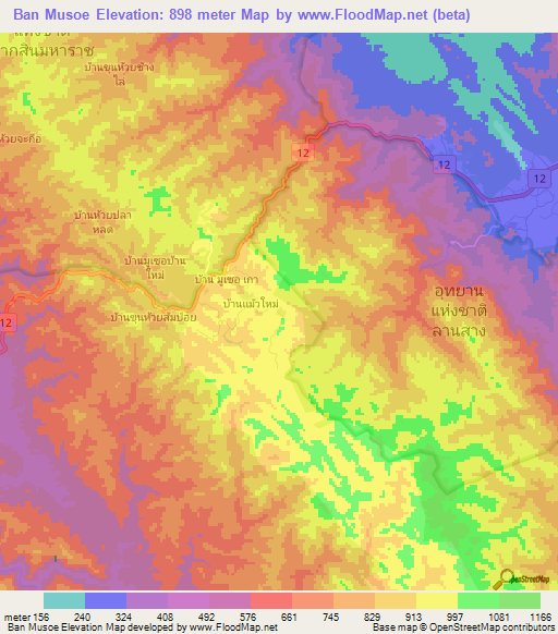 Ban Musoe,Thailand Elevation Map