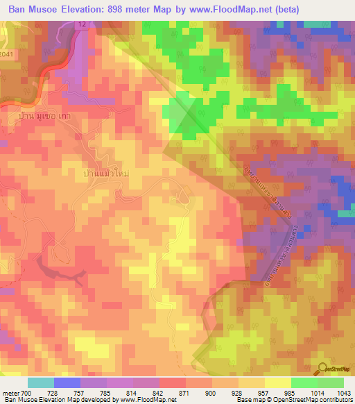 Ban Musoe,Thailand Elevation Map