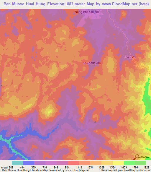 Ban Musoe Huai Hung,Thailand Elevation Map