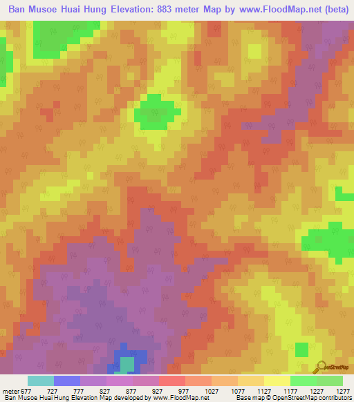 Ban Musoe Huai Hung,Thailand Elevation Map